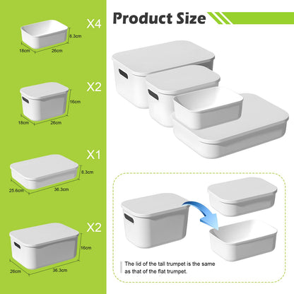 MaxEarn 9 Pack 4 Sizes Plastic Storage Boxes with Lids, 15L + 8L + 6L + 4L