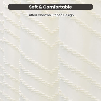 Inhousolu Boho Woven Fabric Shower Curtain, Tufted Textured Chevron Striped Tassel, Modern Farmhouse Cloth