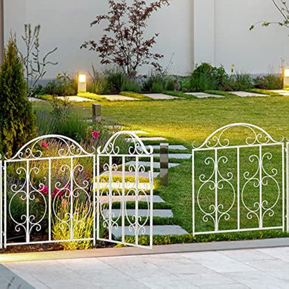 Relaxdays Garden, 3 Parts, Expandable, Ornate gate with 2 Fence Elements, Made of Steel, 185 x 98.5 cm (LxH), White, 98.5 x 185 x 2.5 cm