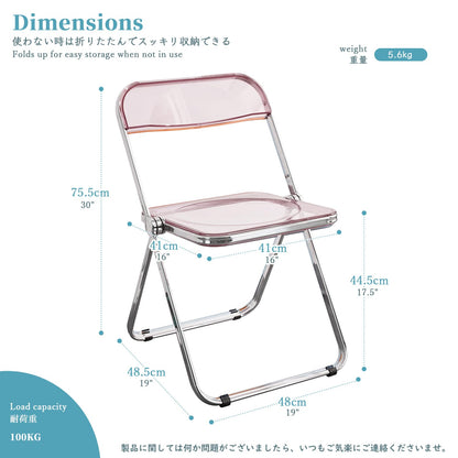 KAIHAOWIN Luxury Modern Transparent Folding Chair Acrylic Folding Chairs-Acrylic Ghost Stackable Crystal Seat-PC Plastic Living Room Seat-Chrome
