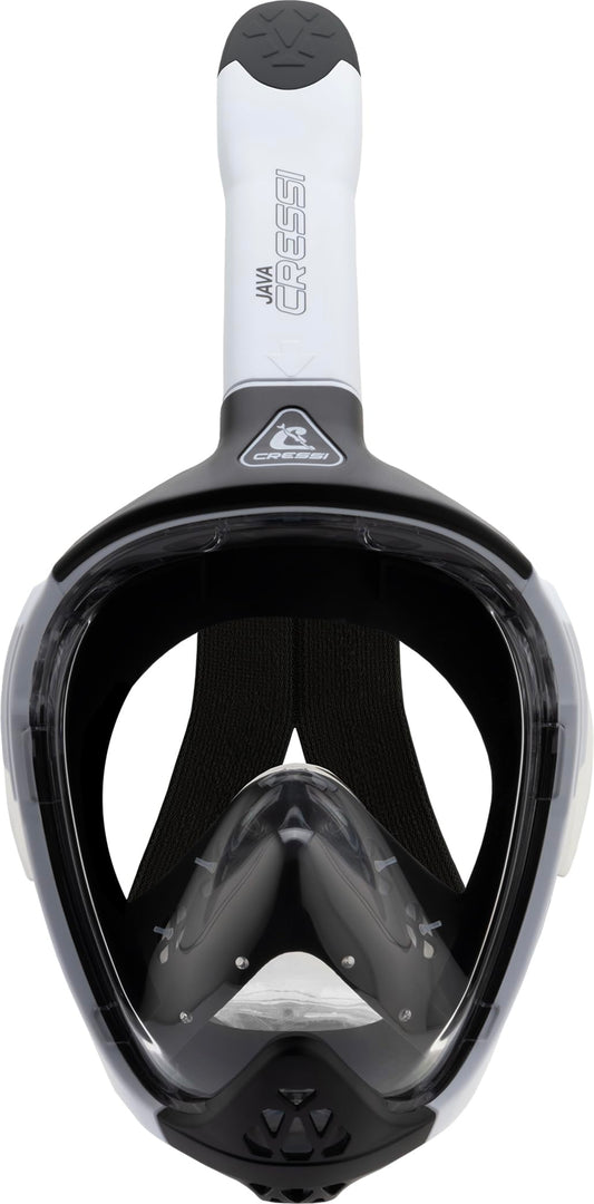 CRESSI Java Full Face Mask White/Black S/M-Unisex Full Face Snorkel Mask, Ultra Clear Anti Fog Lens, 100% Silicone, Snorkel Dry with Safety Valves,