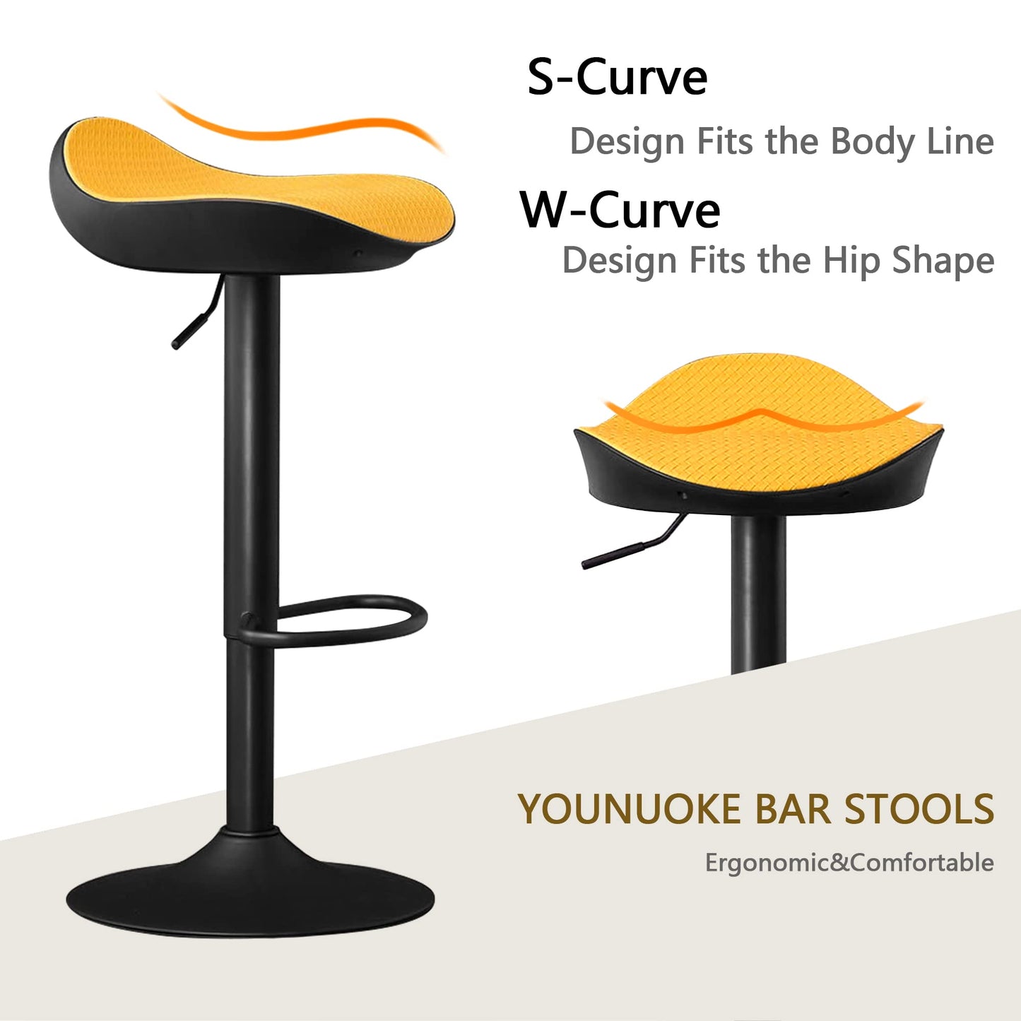 YOUNUOKE Yellow Bar Stools Set of 2 Backless Breakfast Barstools