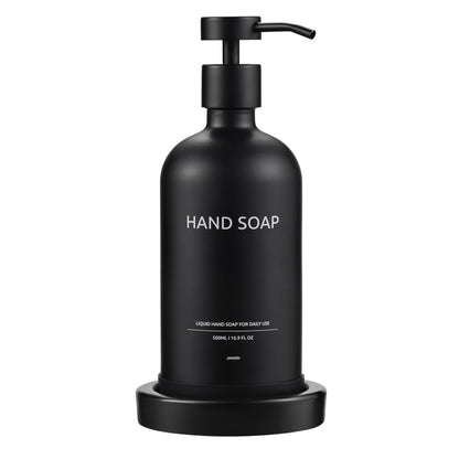 Janxin Black Glass Bottles with Pump, Hand Soap Dispenser Set, Glass Soap Dispenser Set, Washing up Lliquid Dispenser, With Tray