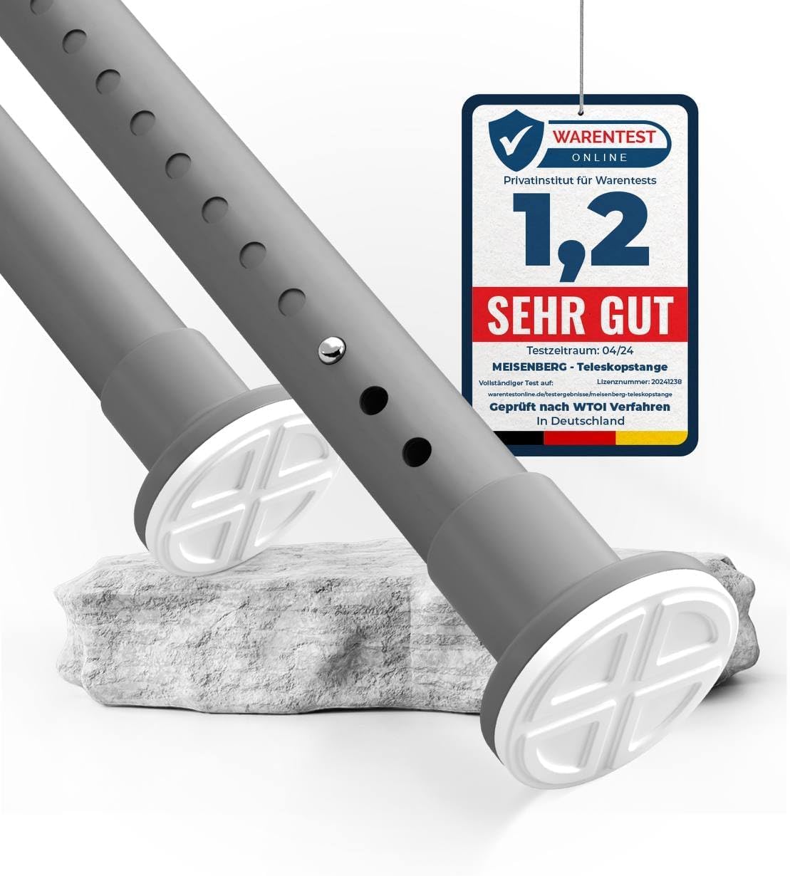 MEISENBERG Extendable Curtain Poles Gray, Shower Curtain Pole 310-360 cm - Ø 32 mm Diameter, Heavy Duty Tension Rod For Clothes - for Large Windows