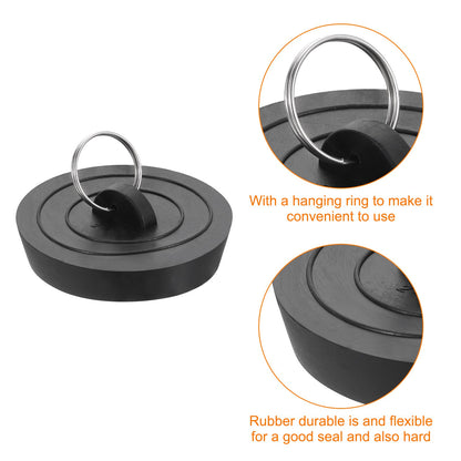 Sourcing Map 2-Pack Rubber Drain Stopper with Hanging Ring, Fits 2 Inch to 2-1/8 Inch, Black