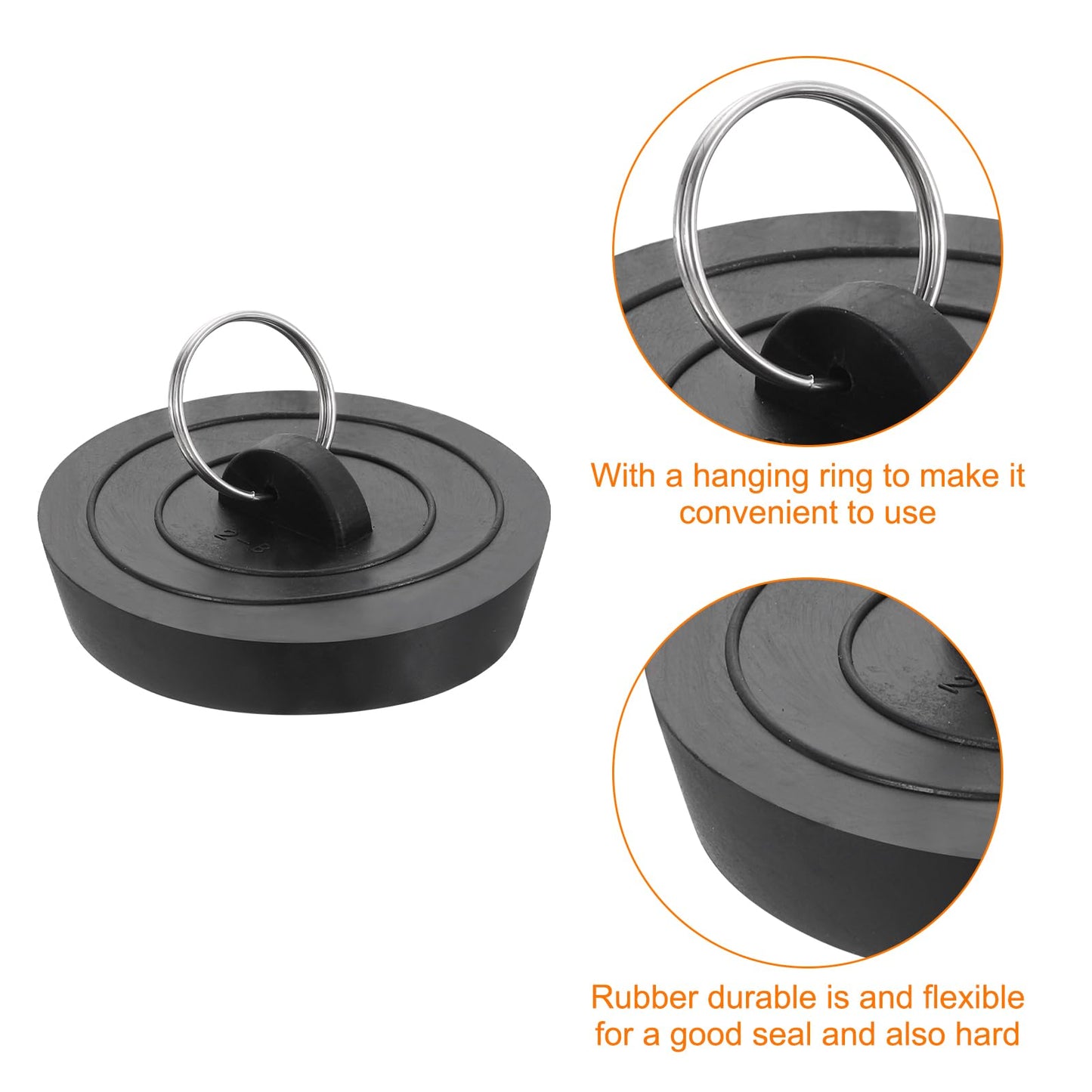 sourcing map 4pcs Rubber Drain Stopper with Hanging Ring, Bathtub Drain Plug Fits 2 Inch to 2-1/8 Inch, Rubber Sink Stopper Drain Plug for Bathtub