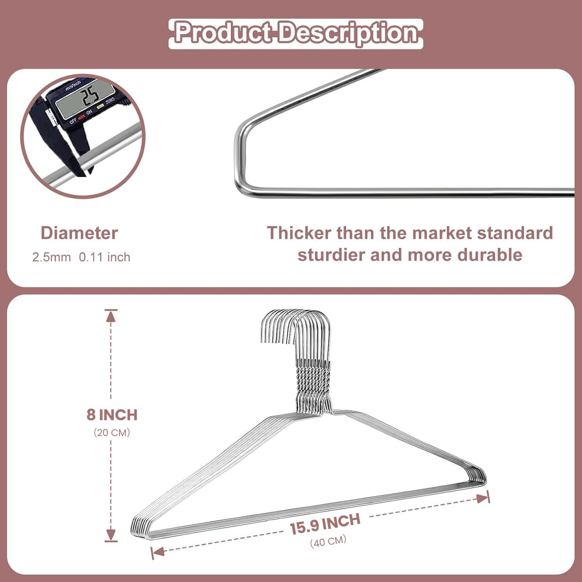 Jiang&Rong 100 Pack Metal Wire Hangers,Metal Coat Hangers (Silver)
