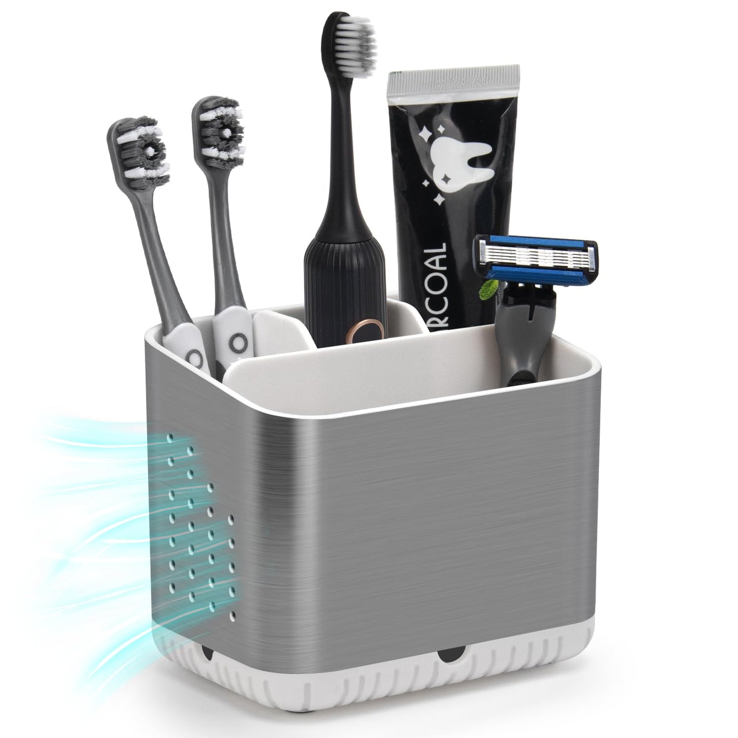 toprance Toothbrush Holders for Bathroom Detachable Toothpaste Holder With Drainage Easy Clean Electric Toothbrush Holder With 4 Slots For Family