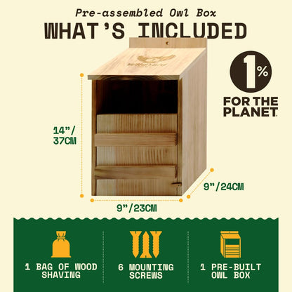 Owl House Cedar - Easy to Hang - Prebuilt Nesting Box for Barn & Screech Owls - Cedar Shavings & Screws Included