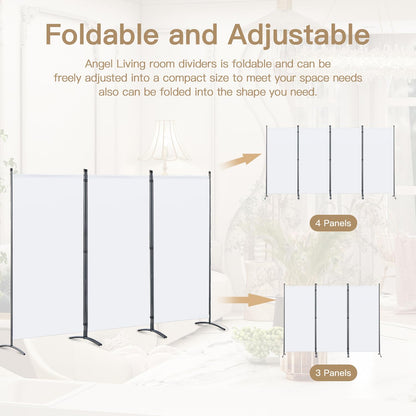 Angel Living 3 Panel Folding Room Divider Privacy Screen with Polyester Fabric & Sturdy Iron Frame Freestanding Partition for Office, Bedroom