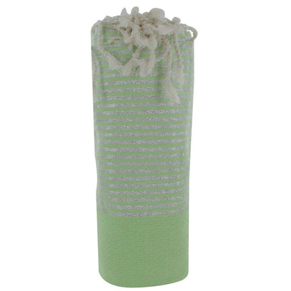 LES POULETTES BIJOUX - Towel Cotton Fouta Hammam or Beach Honeycomb Green Anise Color Silver Lurex Stripes