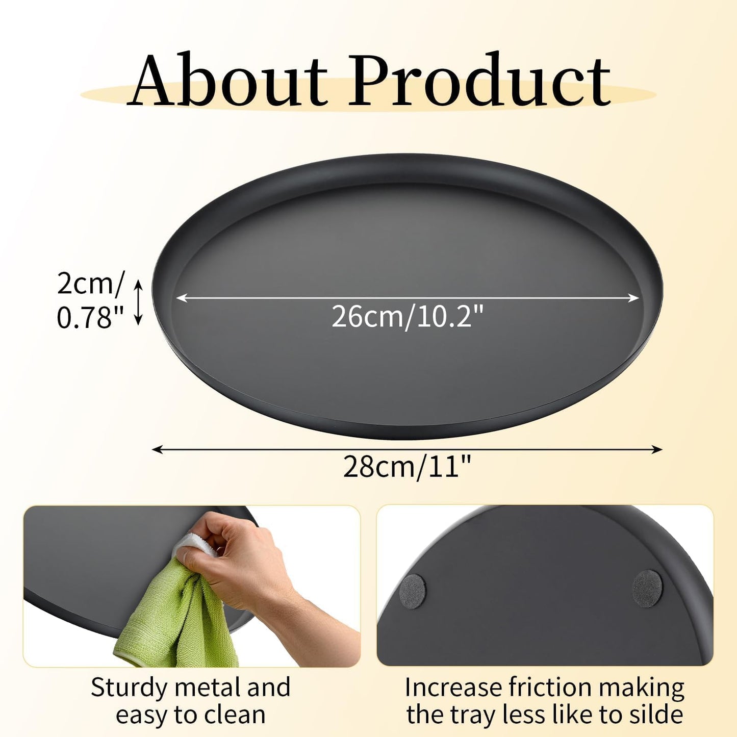 Romadedi Round Decorative Black Tray - Metal Candle Trays for Coffee Table Decor Candle Holders Plate for Centerpiece Kitchen Counter Perfume Organiser Display Home Decorations, 28cm