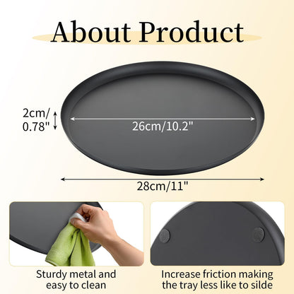 Romadedi Round Decorative Black Tray - Metal Candle Trays for Coffee Table Decor Candle Holders Plate for Centerpiece Kitchen Counter Perfume Organiser Display Home Decorations, 28cm