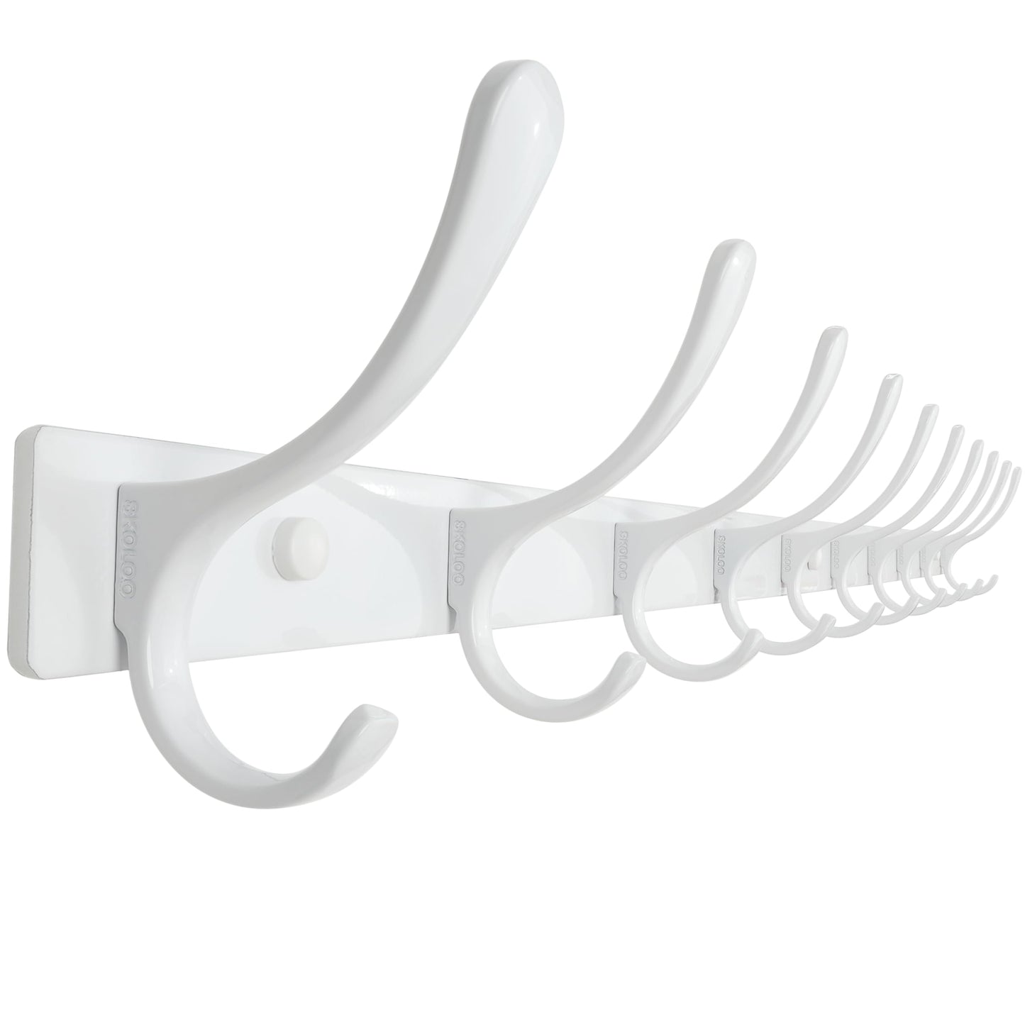 SKOLOO Wall Mounted Coat Rack - Heavy Duty, 10 Hooks, Stainless Steel, Metal Wall Hanger, Sturdy Hooks for Hanging Coat, Jacket, Clothes, Hat, White
