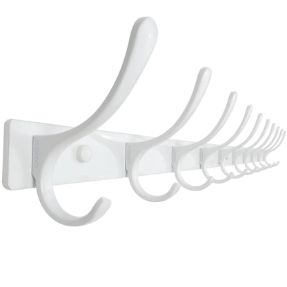 SKOLOO Wall Mounted Coat Rack - Heavy Duty, 10 Hooks, Stainless Steel, Metal Wall Hanger, Sturdy Hooks for Hanging Coat, Jacket, Clothes, Hat, White