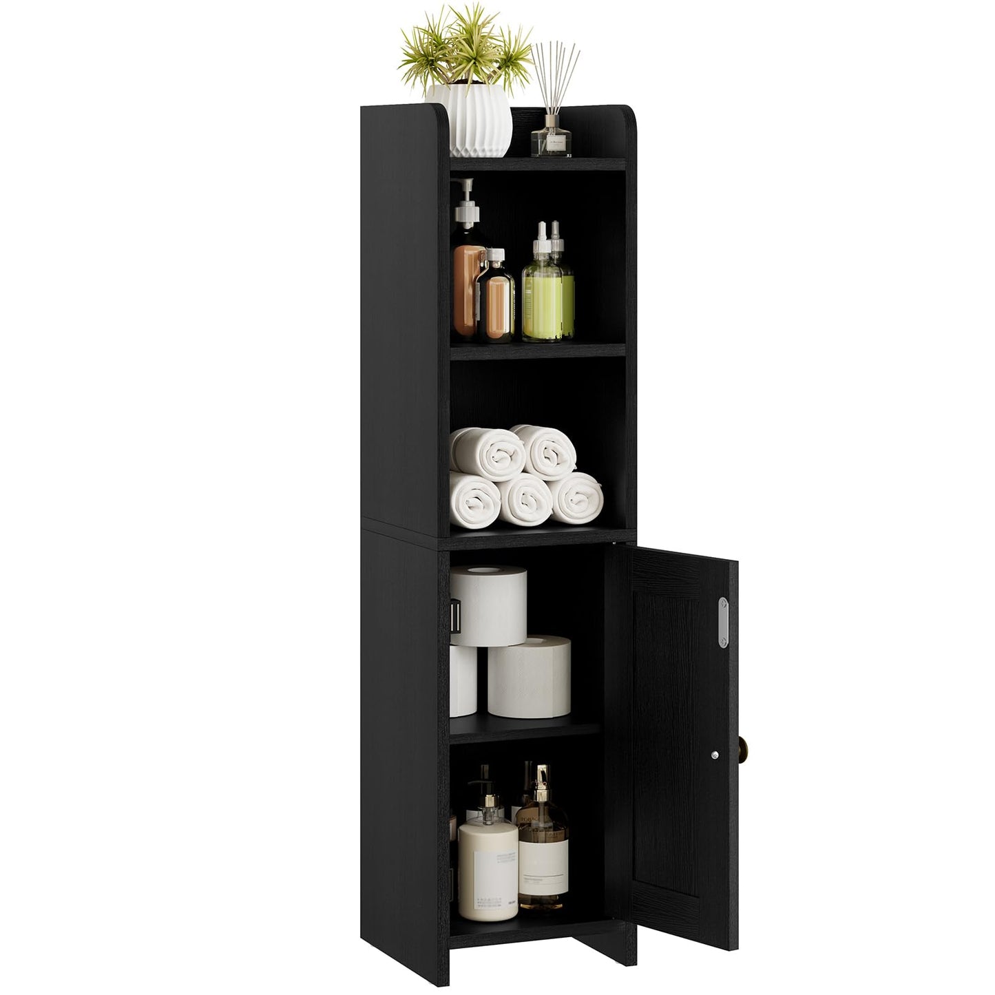 Lomojo Small Bathroom Storage Cabinet Corner, 20x20x78cm, Black