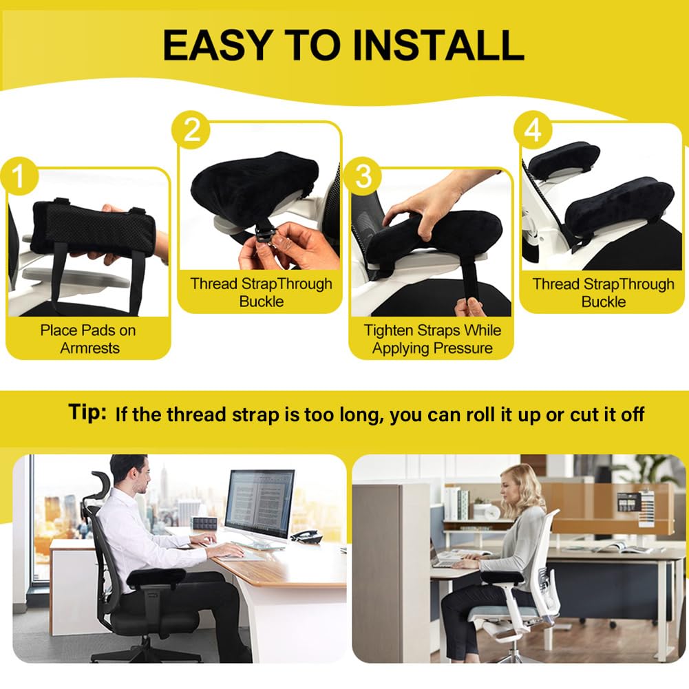 Yelvornic Ergonomic Armrest Pads, Set of 2 Office Chair Arm Rest Cover Pillows with Plush Elbow Support Cushions for Computer, Gaming and Desk Chairs