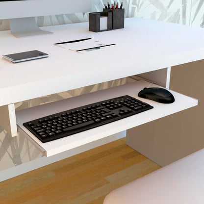 Henor, Removable Wooden Keyboard Stand 70 x 31 x 11 cm Under Desk Under Table White