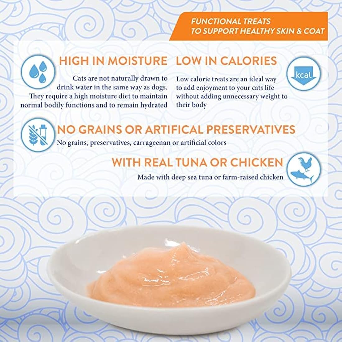 Churu Skin & Coat by INABA Cat Treat - Tuna - 12 Packs (48 x 14g total) / Soft & Creamy Cat Treat, Delicious & Healthy Snack, Purée Food Topper, Natural, Grain Free