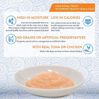 Churu Skin & Coat by INABA Cat Treat - Tuna - 12 Packs (48 x 14g total) / Soft & Creamy Cat Treat, Delicious & Healthy Snack, Purée Food Topper, Natural, Grain Free