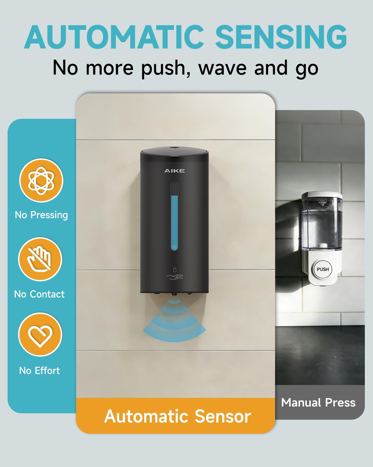 AIKE Classic Automatic Soap Dispenser Wall Mounted, Stainless Steel Finish