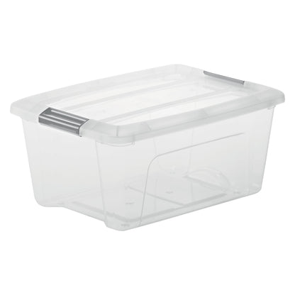 Iris Ohyama Storage Boxes with Lids, 15L, Set of 4, Silver, Secure Buckles, Stackable, Pull-Handles, For Bedroom, Closet, Office, Organisation