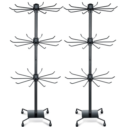 BBTO 2 Pcs Rotating Jewelry Display Rack 3 Tier Metal Display Hanging Jewelry Tower with Hooks for Earring Necklace (Black,28.35 x 11.8 Inch)