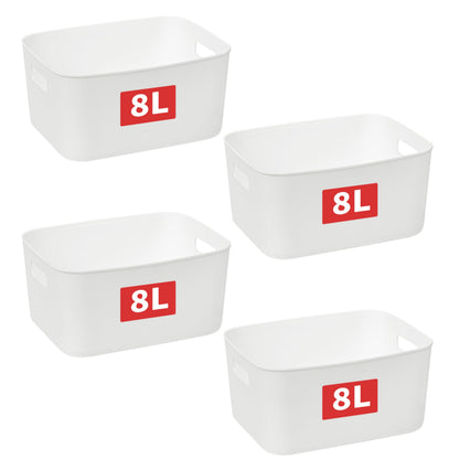 Cetomo 8L*4 Storage Basket, Plastic Open Storage Box, Containers for Shelves, Organizers with Handles for Office, Countertops, Cabinets, PP, BPA Free