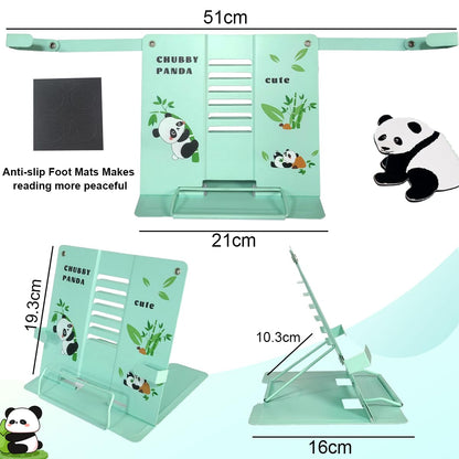 Garegce Book Stand Folding with Page Paper Clips, Cute Animal Panda Book Holder, Cookbook Stands 6-Position Adjustable Height for Reading