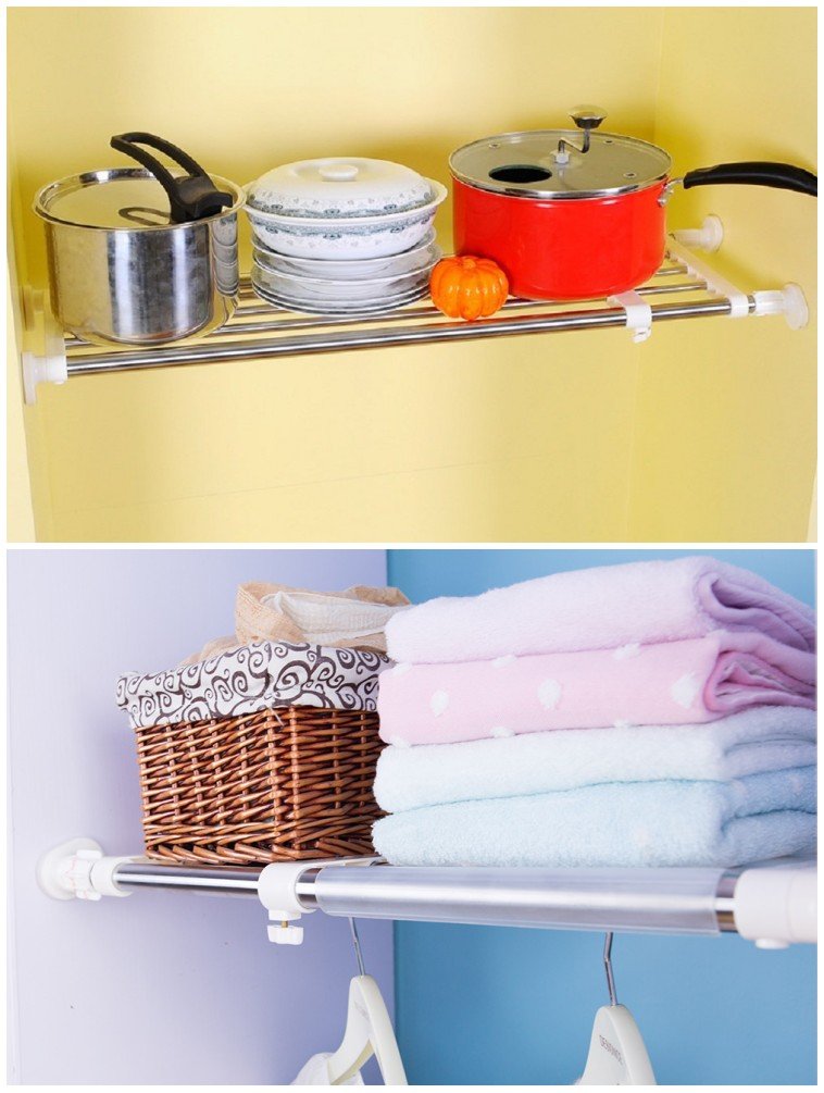 BAOYOUNI Extendable Cupboard Closet Shelf Adjustable Storage Rack Separator Wardrobe Divider Clothes Hanger Rail DIY Kitchen Bathroom Organiser
