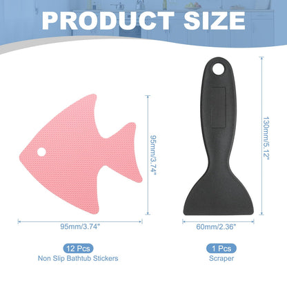 PATIKIL 12 Pcs Non Slip Bathtub Stickers, Anti Slip Shower Stickers with Scraper Bathroom Shower Floor Decals Fish Shape Cute Treads Tubs, Pink