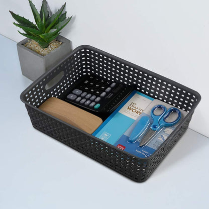 Cadineer A4 Storage Baskets, Plastic Office Paper Trays, Grey, 6 Pack