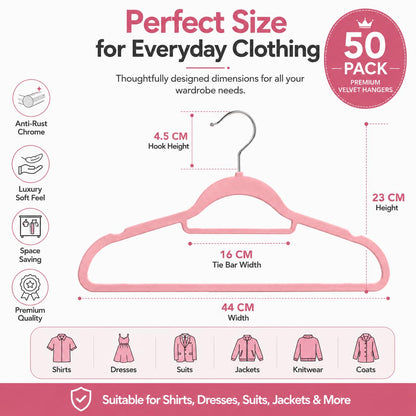 1ABOVE Premium Quality 50 pack Non-Slip Velvet Hangers (44cm) Heavy Duty Velvet Suit Hangers with Tie Bar, 360° Swivel Hooks – Space saving