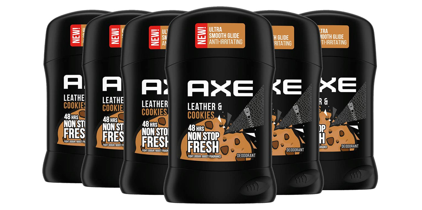 Axe Deodorant Stick Leather & Cookies Deodorant without Aluminium with Long-Lasting Fragrance, Pack of 6 x 50 ml
