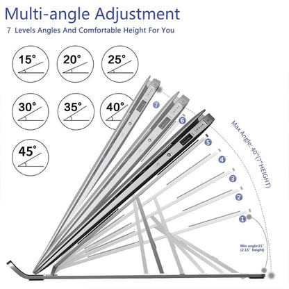 Aluminum Laptop Stand for Desk-7 Levels of Height Adjustable Laptop Stand. Foldable and Portable Laptop Riser. Compatible with MacBook Air/Pro, Dell