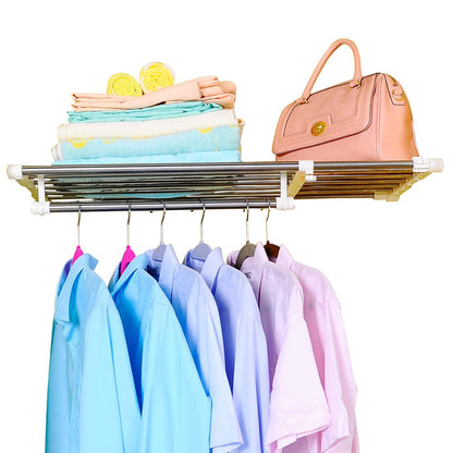 BAOYOUNI Extendable Closet Shelf Rod Clothes Hanger Organizer Heavy Duty Metal Storage Rack DIY Separator Divider (65-110cm)
