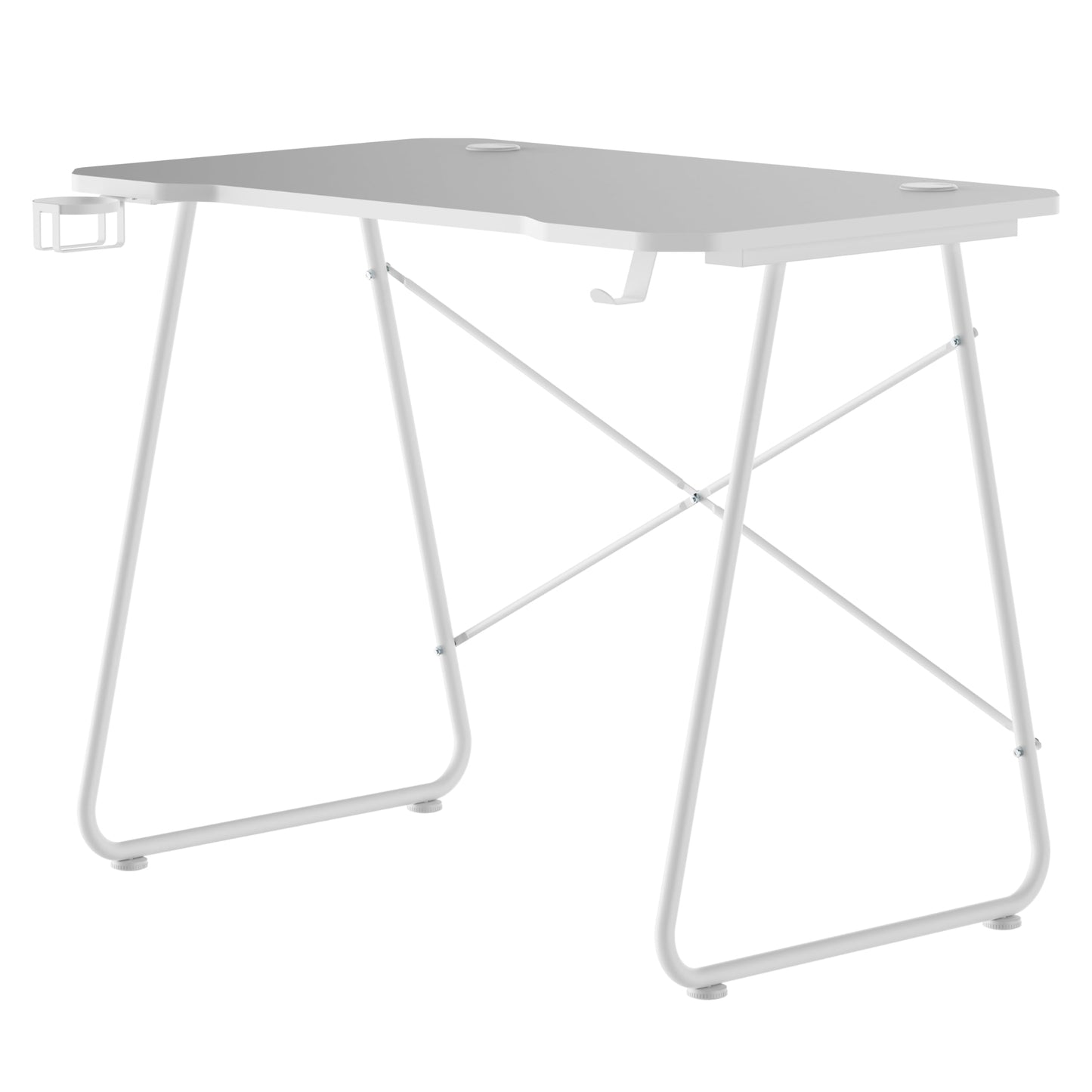 Properav Computer Study Desk White for Home Office PC Monitor Laptop Gaming with Headphone Hook & Cup Holder