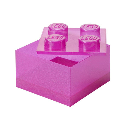 Room Copenhagen LEGO Storage Brick 4 Knobs Glitter Medium Violet - Stackable Plastic Storage Box with Lid for Kids and Adults Desk Organizer and Toy
