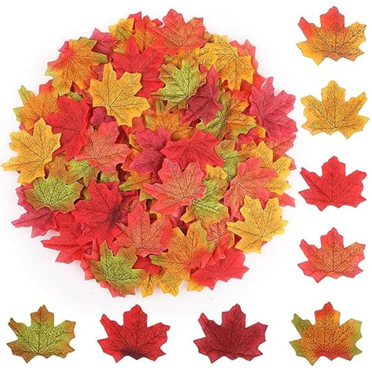 WD&CD 400pcs Autumn Leaves, Artificial Fall Maple Leaves Multi Color, Autumn Fake Fall Leaves Table Scatters for Fall Weddings & Autumn Parties Decorations Thanksgiving Day Halloween Decorations