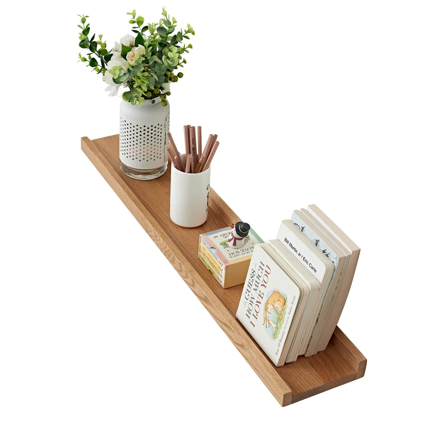 OAKERLAND Wooden Floating Shelves for Wall, 32inch Solid Oak Picture Ledge Shelf Wall Mounted Oak Display Shelf for Home,Office,Bedroom,Living