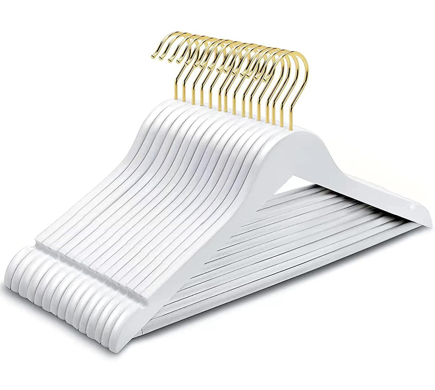 Amber Home 10pcs Wooden Coat Hangers, Wood Suit Hangers, White