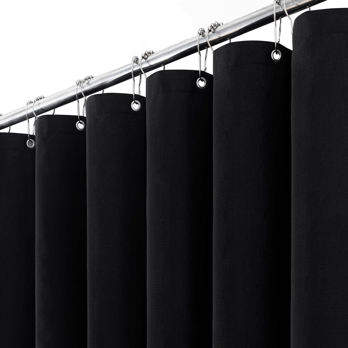 BTTN Black Linen Shower Curtain, Modern Mildew Resistant Textured Fabric, Waterproof Polyester for Wet Bathroom, Weighted Hem, Durable and Washable,