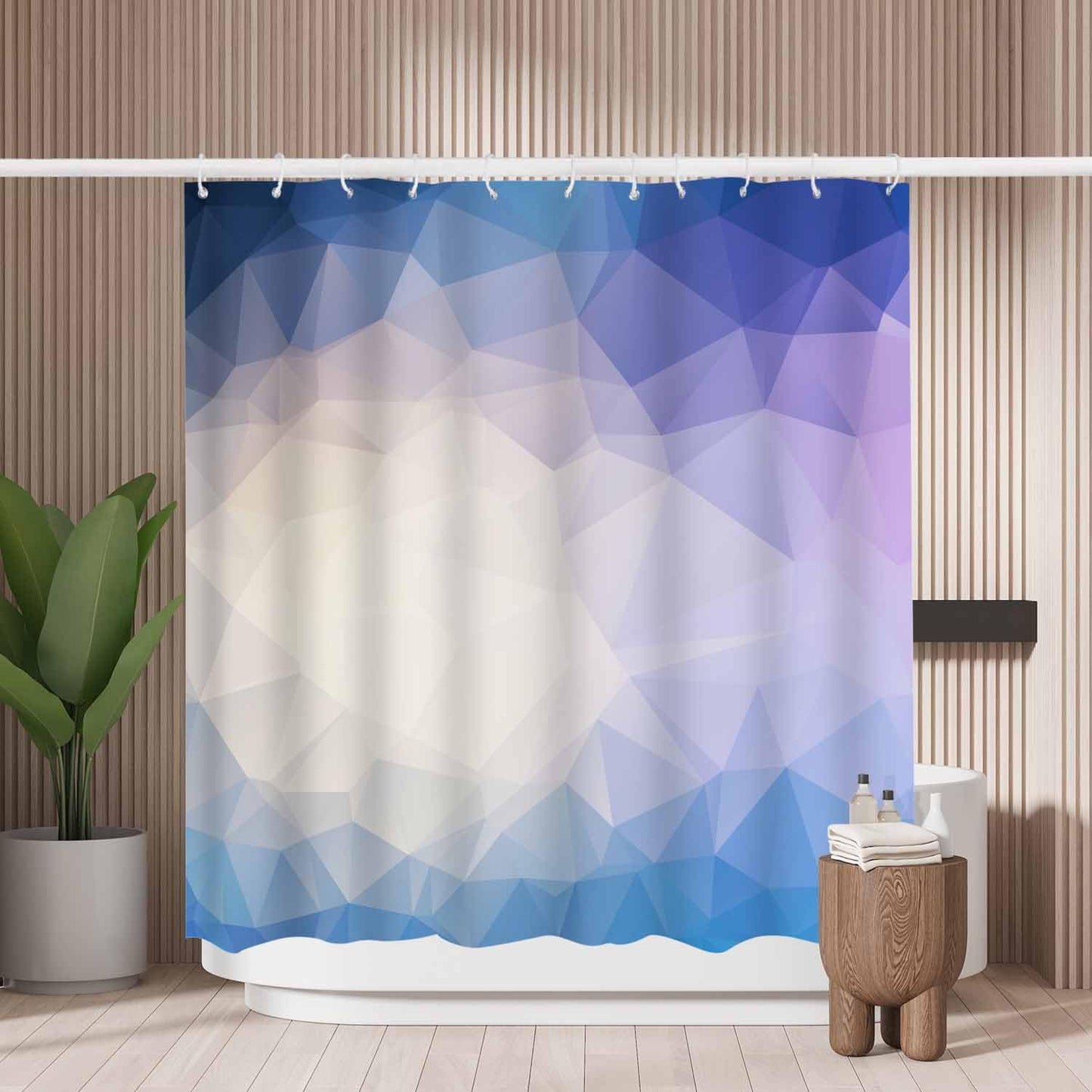 Woutay Shower Curtain Mould Proof Resistant Abstract Purple Polygon,Water Repellant Fabric,Polyester,with 12 Plastic Hooks