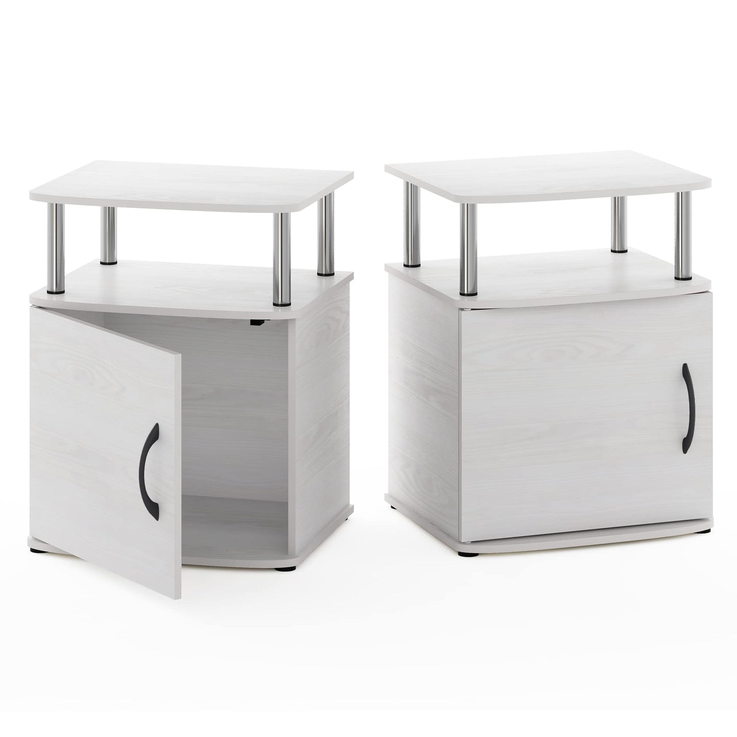Furinno JAYA Side Table Set of 2, 2-Tier Open Shelf End Table with Door Cabinet, Soft-edges Night Stand, Bedside Table, for Living Room, Bedroom