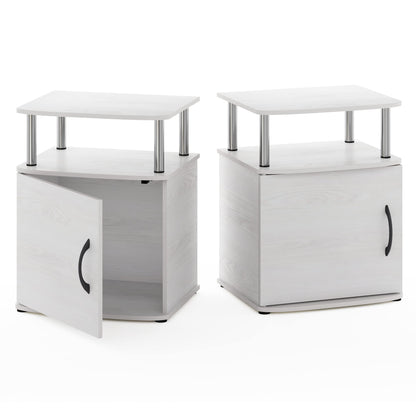 Furinno JAYA Side Table Set of 2, 2-Tier Open Shelf End Table with Door Cabinet, Soft-edges Night Stand, Bedside Table, for Living Room, Bedroom