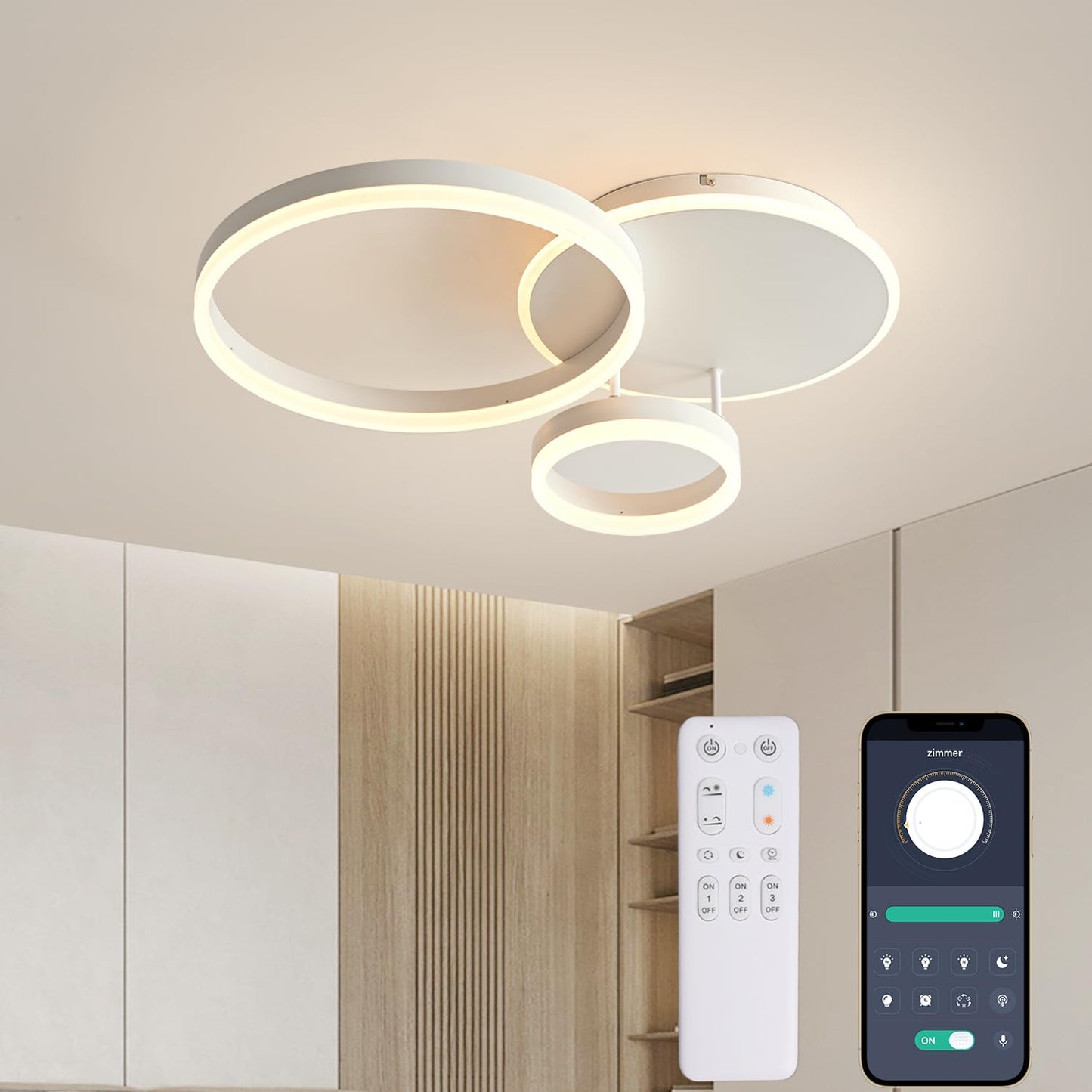 KAUCQI LED Ceiling Light, Creative LED Ceiling Lamp, 54W 5400lm, Dimmable with Remote Control 3000K-6000K, Modern Ceiling Lights for Living Room,