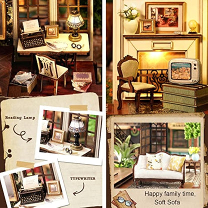 Spilay DIY Miniature Dollhouse Wooden Furniture Kit,Handmade Mini Crafts Modern Villa Model with Dust Cover & Music Box,1:24 Scale Creative Doll House Toys (LV002) (Time Impression)