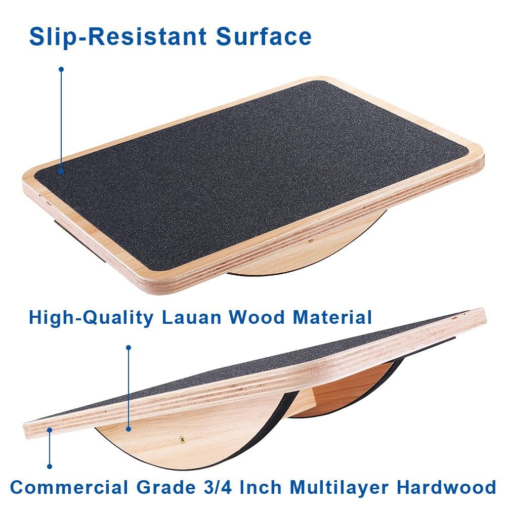 StrongTek Professional Wooden Balance Board, Rocker Board, Wood Standing Desk Accessory, Balancing Board for Under Desk, Anti Slip Roller, Core