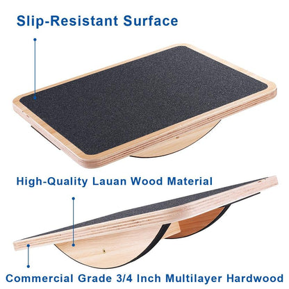 StrongTek Professional Wooden Balance Board, Rocker Board, Wood Standing Desk Accessory, Balancing Board for Under Desk, Anti Slip Roller, Core