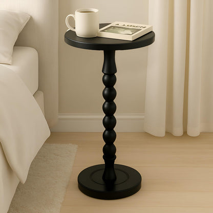 Lampaggio Round Side Table for Small Spaces, Drink Table with Oak Wood Pedestal, Modern End Table Nightstand for Living Room, Bedroom, Office